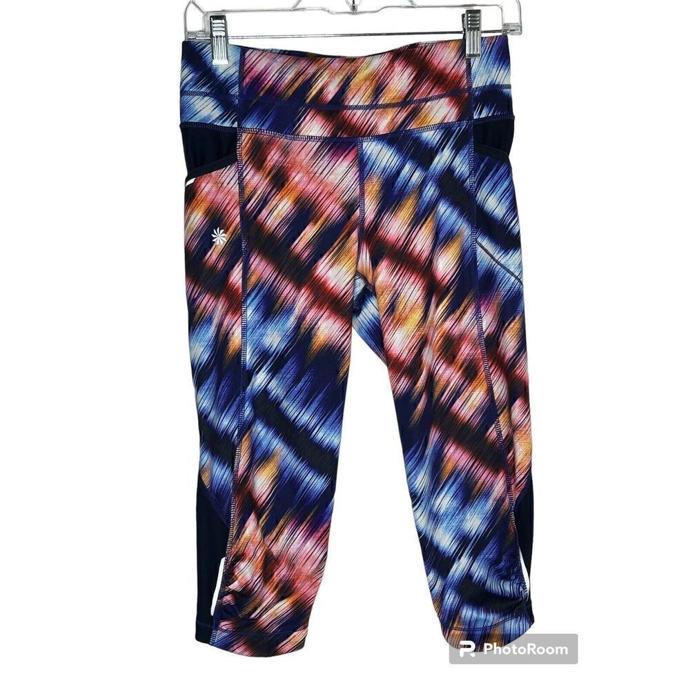 Athleta Cropped Multi Color Leggings Small Zipper In Back
